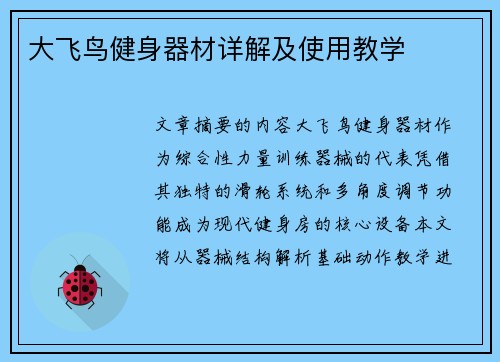 大飞鸟健身器材详解及使用教学